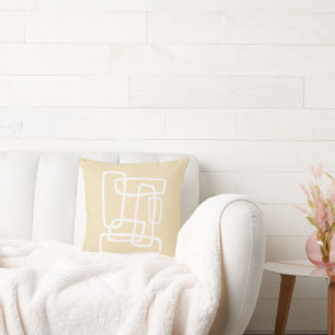 Pale Yellow + White Abstract Interlocking Shapes Cushion
