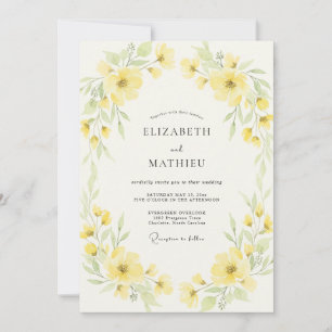 Pale Yellow Wildflower Wedding Invitation