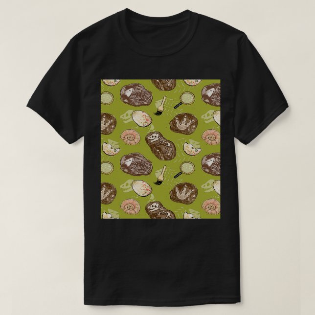 Paleontologist Dinosaur Pattern T-Shirt (Design Front)