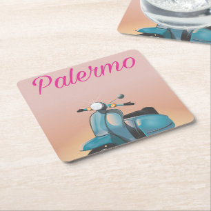 Palermo Italy Scooter poster Square Paper Coaster
