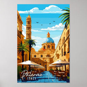 Palermo Italy vintage travel art illustration Poster