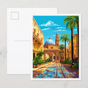 Palermo Italy vintage travel illustration Postcard