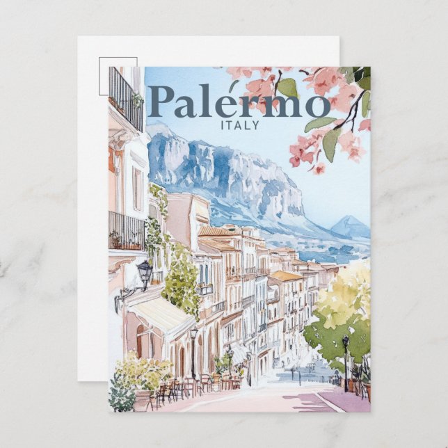 Palermo Italy Watercolor Painting Travel Postcard (Front/Back)