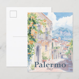 Palermo Italy Watercolor Painting Travel Postcard