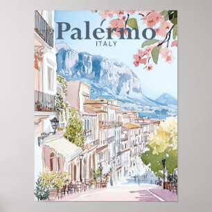 Palermo Italy Watercolor Painting Travel Poster