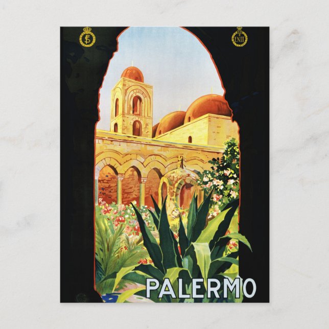 Palermo Sicilia Vintage Travel Poster Restored Postcard (Front)