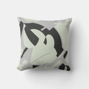 Palest Green Grey Black Bold Swirling Art Design Cushion