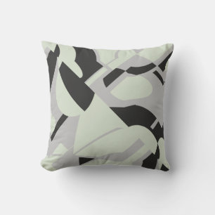 Palest Green Grey Black Diagonal Art Abstract Cushion