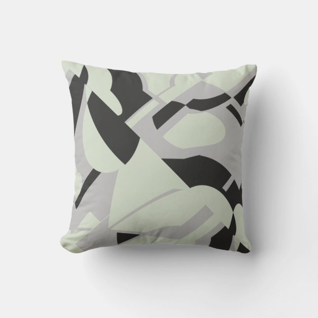 Palest Green Grey Black Diagonal Art Abstract Cushion (Front)