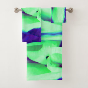 Palest green navy blue and cream patterned design bath towel set