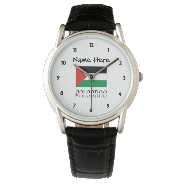 Palestine and Palestinian Flag with Your Name Watch (Front)