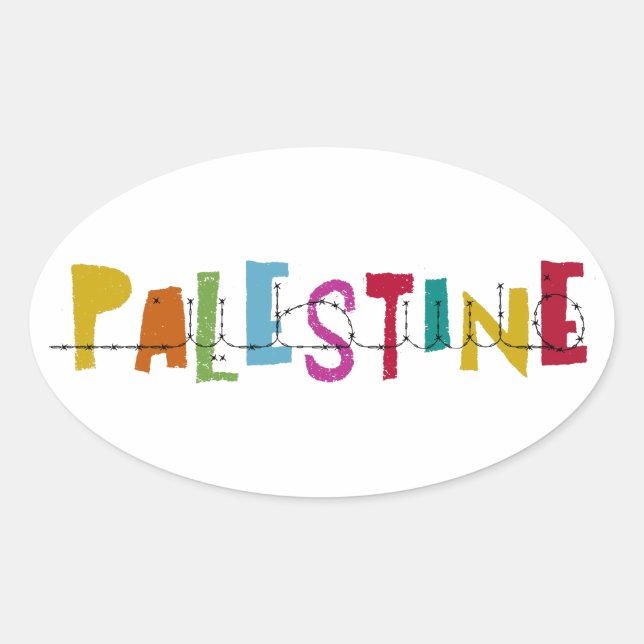PALESTINE Arabic Name Colourful  Oval Sticker (Front)