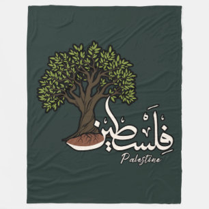 Palestine Arabic word with Palestinian Olive Tree Fleece Blanket