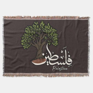 Palestine Arabic word with Palestinian Olive Tree Throw Blanket