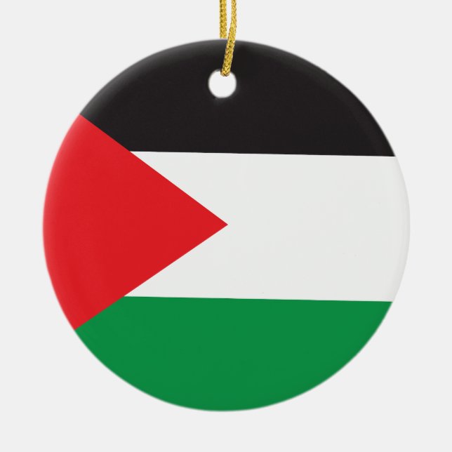 Palestine Button, Patriotic Palestinian Flag Ceramic Ornament (Front)
