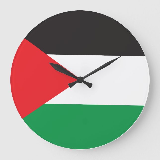 Palestine Button, Patriotic Palestinian Flag Large Clock (Front)