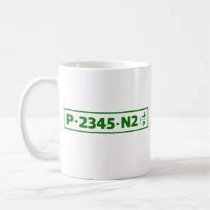 Palestine car registration plate - not real. coffee mug