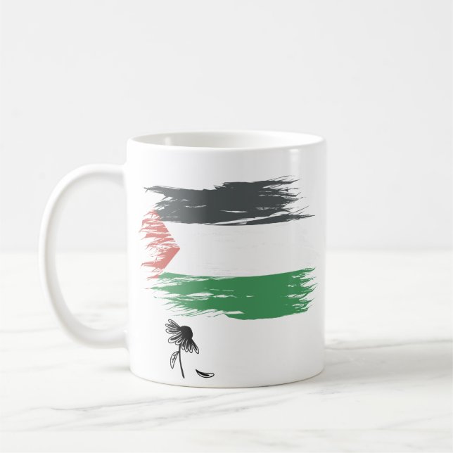 Palestine Coffee Mug | Distressed Flag, Sad Daisy (Left)