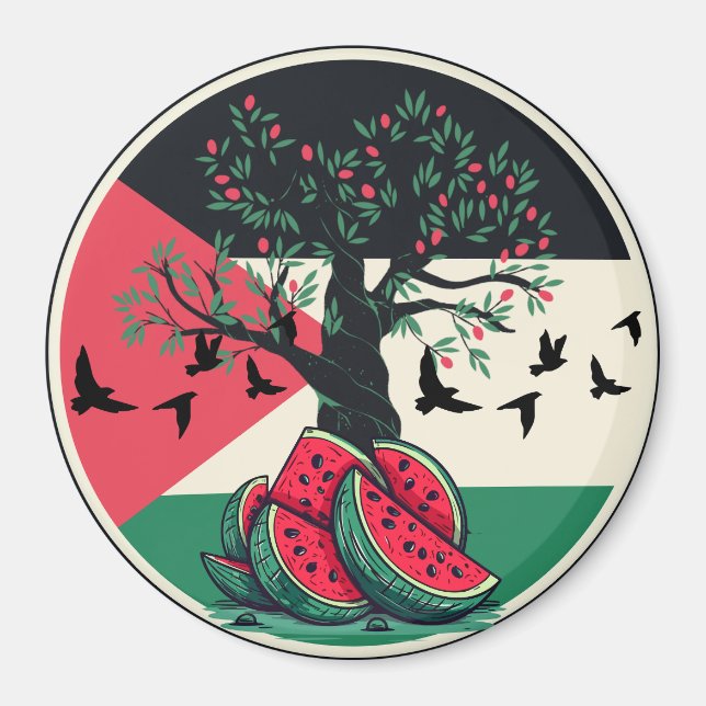 palestine culuture palestine watermelon olive tree magnet (Front)