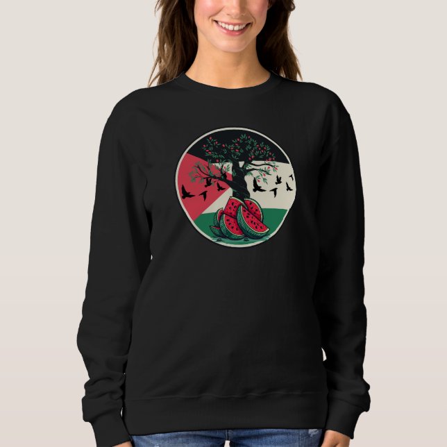 palestine culuture palestine watermelon olive tree sweatshirt (Front)