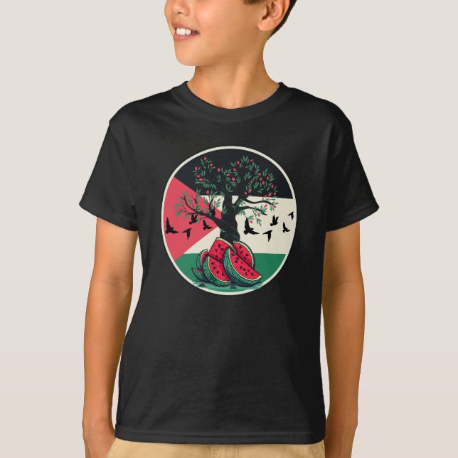 palestine culuture palestine watermelon olive tree T-Shirt (Front)