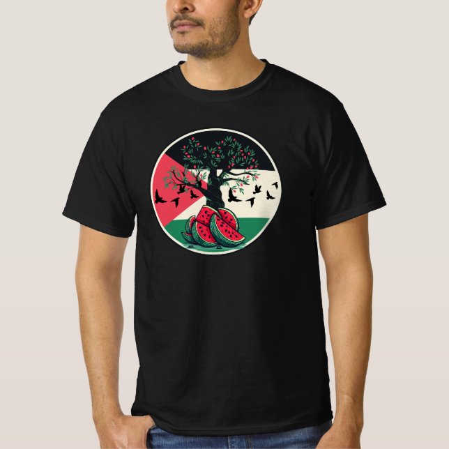 palestine culuture palestine watermelon olive tree T-Shirt (Front)