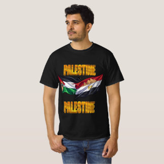 Palestine Egypt Flags Unity Gold Text T-Shirt