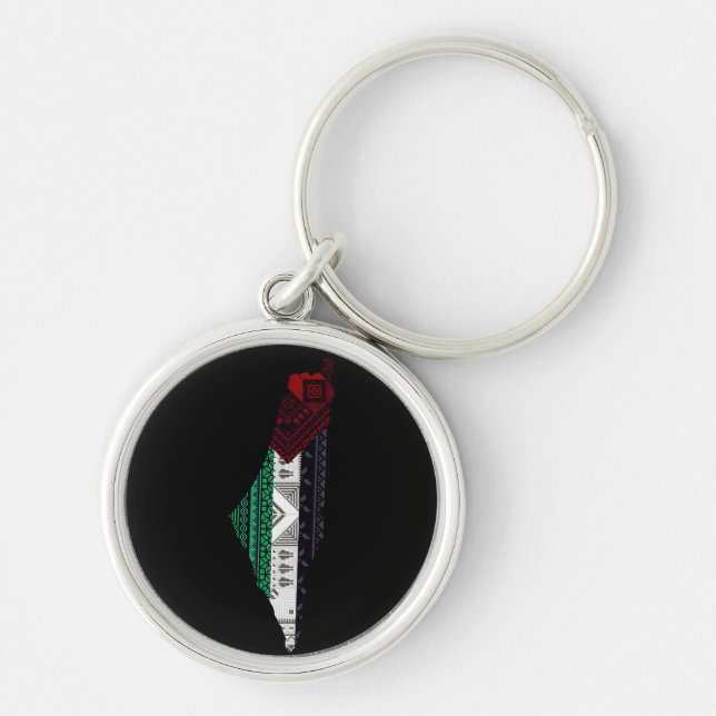 Palestine Embroidery tatreez Pattern flag map free Key Ring (Front)