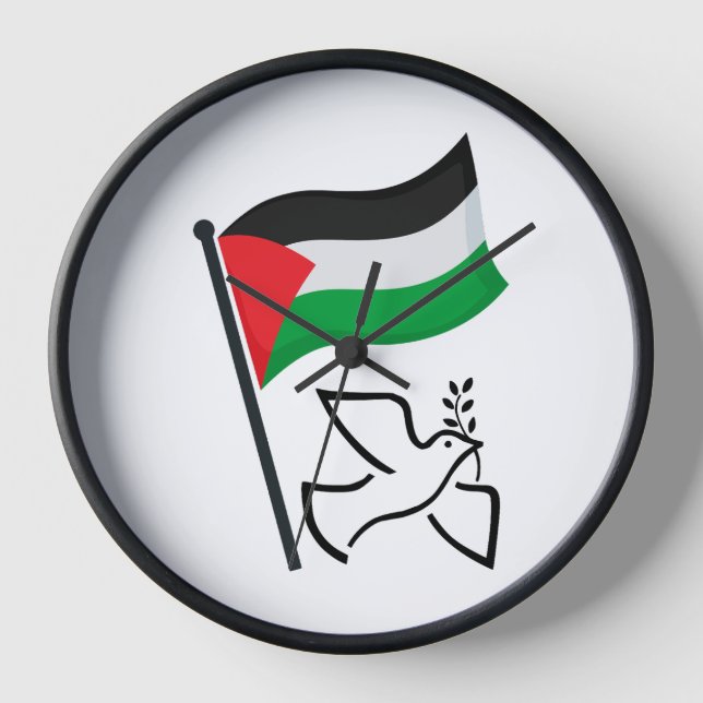 Palestine Flag فلسطين Peace Dove | Free Palestine  Clock (Front)