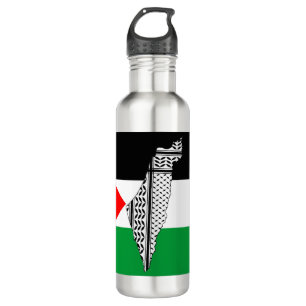 Palestine Flag and Map with Keffiyeg Pattern 710 Ml Water Bottle