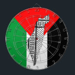 Palestine Flag and Map with Keffiyeg Pattern Dartboard<br><div class="desc">Palestine Map and Flag With Keffiyeh Pattern Design symbol of Resistance and Freedom. Fast forward to the 1960s and the rise of the Palestinian resistance movement, the prominent Palestinian politician, Yasser Arafat, further solidified this meaning behind the keffiyeh. The keffiyeh became Arafat’s personal trademark as he draped it over his...</div>