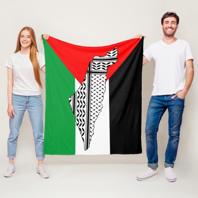  Palestine Flag and Map with Keffiyeg Pattern Fleece Blanket (In Situ)