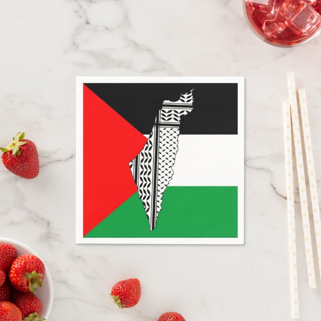 Palestine Flag and Map with Keffiyeg Pattern Napkin (Insitu)