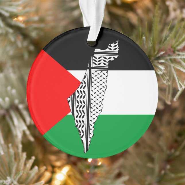Palestine Flag and Map with Keffiyeg Pattern Ornament (Tree)