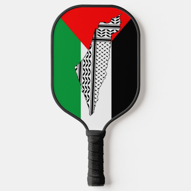Palestine Flag and Map with Keffiyeg Pattern Pickleball Paddle (Front)