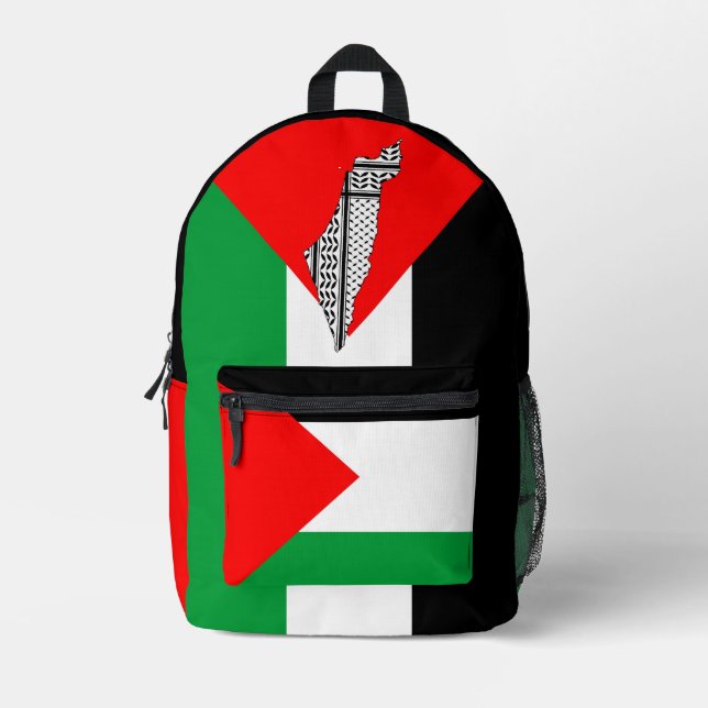 Palestine Flag and Map with Keffiyeg Pattern Printed Backpack (Front)
