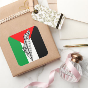  Palestine Flag and Map with Keffiyeg Pattern Square Sticker