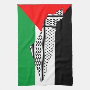  Palestine Flag and Map with Keffiyeg Pattern Tea Towel