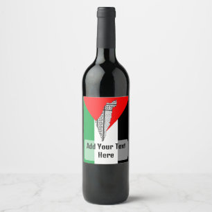 Palestine Flag and Map with Keffiyeg Pattern Wine Label