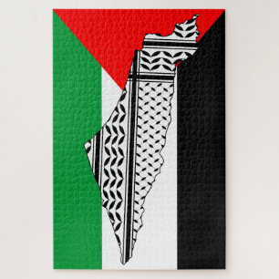 Palestine Flag and Map with Keffiyeg Traditional P Jigsaw Puzzle