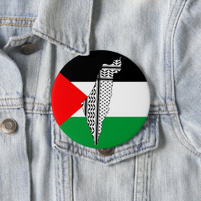 Palestine Flag and Map with Keffiyeh Pattern 10 Cm Round Badge (In Situ)