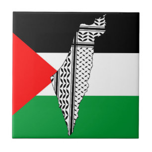 Palestine Flag and Map with Keffiyeh Pattern Ceramic Tile