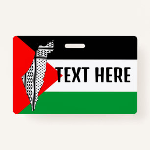 Palestine Flag and Map with Keffiyeh Pattern ID Badge
