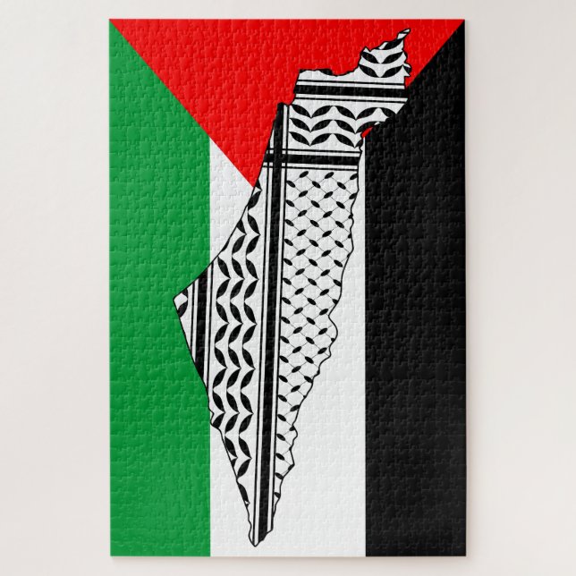 Palestine Flag and Map with Keffiyeh Pattern Jigsaw Puzzle (Vertical)