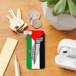 Palestine Flag and Map with Keffiyeh Pattern Key Ring