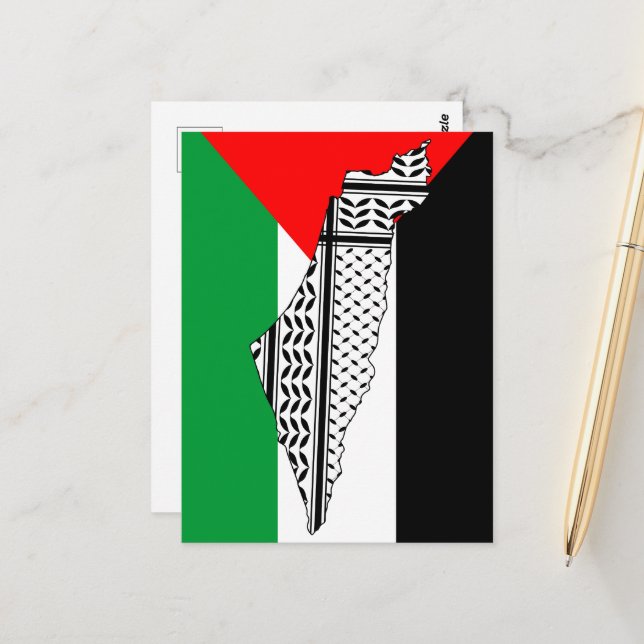 Palestine Flag and Map with Keffiyeh Pattern Postcard (Front/Back In Situ)