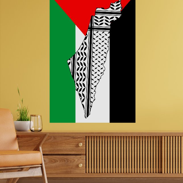 Palestine Flag and Map with Keffiyeh Pattern Poster (Living Room 2)