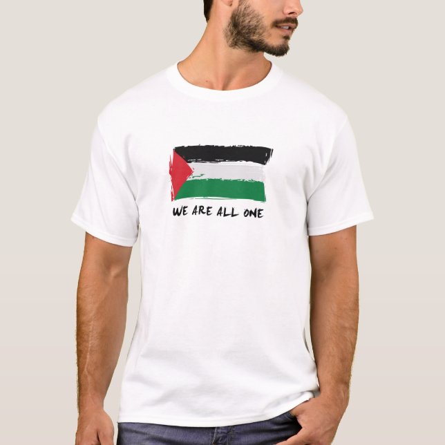 Palestine Flag Brush Art - We are all one T-Shirt (Front)