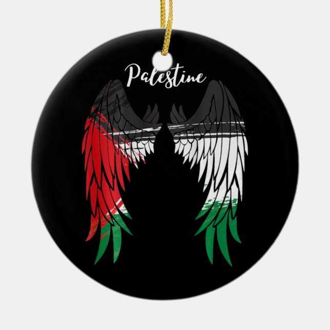 Palestine Flag Dad On Back Side Palestinian Angel Ceramic Ornament (Front)