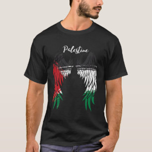 Palestine Flag Dad On Back Side Palestinian Angel  T-Shirt